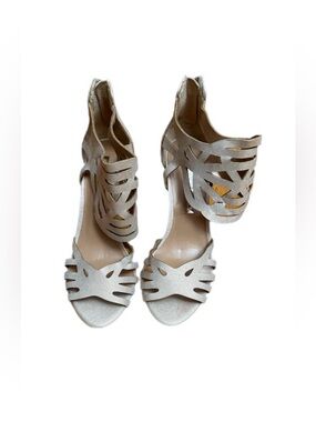 Audrey Brooke Silver Metallic Cutout High Heel Sandals